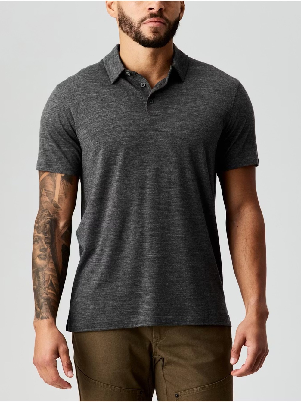 Proof 72-Hour Merino Polo Shirt Mens L Grey Wool Huckberry Short Sleeve